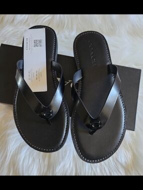 Coach Black Leather Thong Sandals-Size 8